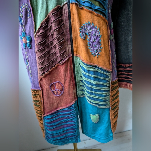 Rising International Nepal Made Cotton Zip Hooded Long Hooded Cardigan Sweater - Picture 9 of 16